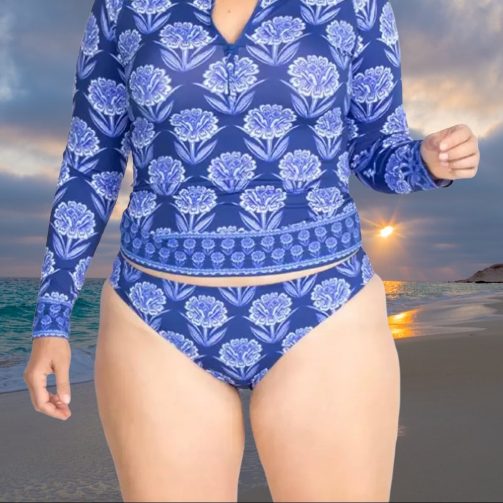 Johnny Was Womens Blue Yao Hipster Bikini Bottom Size 1X